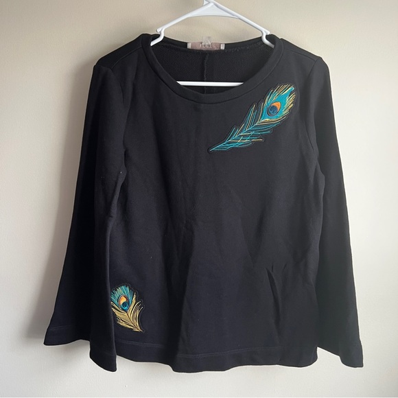 Loft Black Peacock Embroidered Pullover Sweatshirt Sweater - Picture 2 of 6